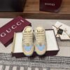 sy_no_1880897339C04B65726D2E0B28DC0D5F_1 Gucci Screener Light Blue Crystal GG Canvas Beige Suede Backless Sneaker / Mule