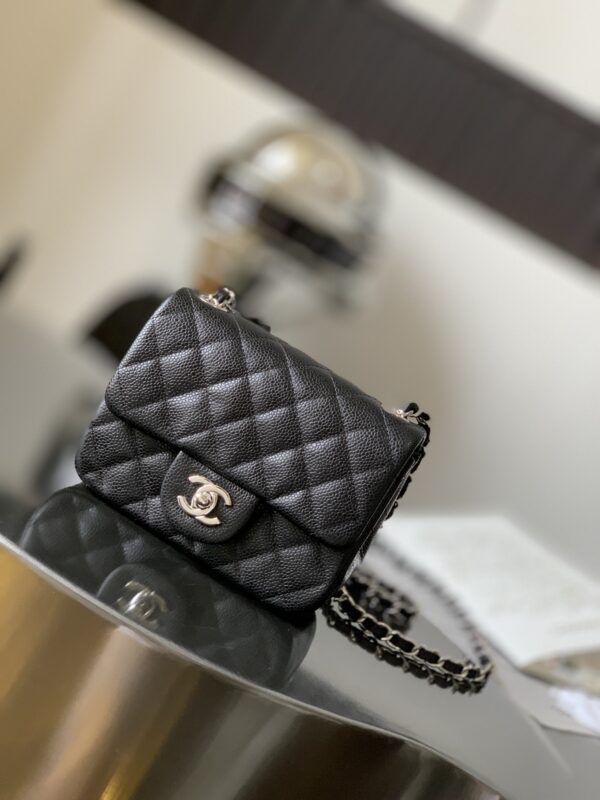 Chanel Black & Gold Caviar Leather Classic CF Quilted Chain Bag