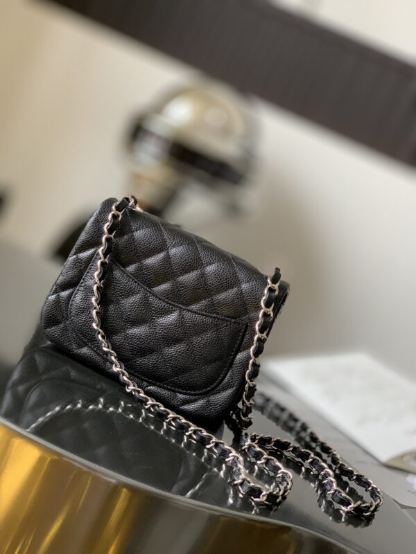 Chanel Black & Gold Caviar Leather Classic CF Quilted Chain Bag