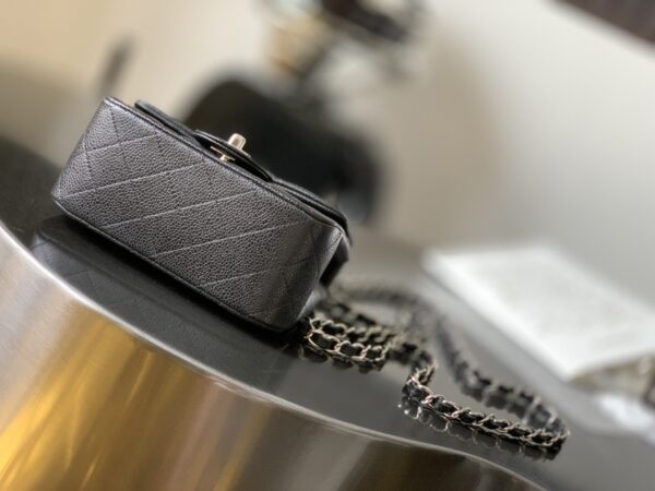Chanel Black & Gold Caviar Leather Classic CF Quilted Chain Bag