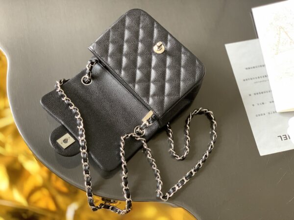 Chanel Black & Gold Caviar Leather Classic CF Quilted Chain Bag