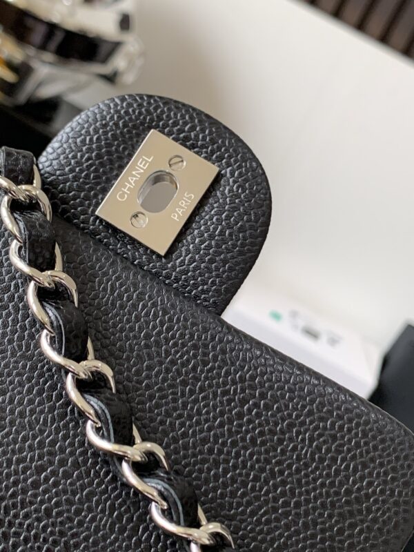 Chanel Black & Gold Caviar Leather Classic CF Quilted Chain Bag
