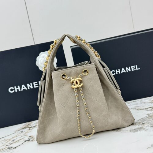 sy_no_18BC7D26DADEE472994B0BA0B9FEA72B_0 Chanel 25C Small Hobo Bag – Suede & Calfskin Leather with Gold Hardware (Matte Gray)