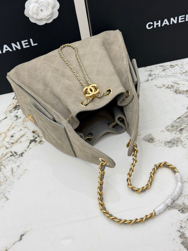 sy_no_18BC7D26DADEE472994B0BA0B9FEA72B_6 Chanel 25C Small Hobo Bag – Suede & Calfskin Leather with Gold Hardware (Matte Gray)