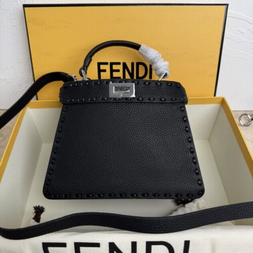 sy_no_19B1A4AC93DECFABECC24152E4D42B33_0 Black Small Peekaboo ISeeU Textured Calfskin Handbag