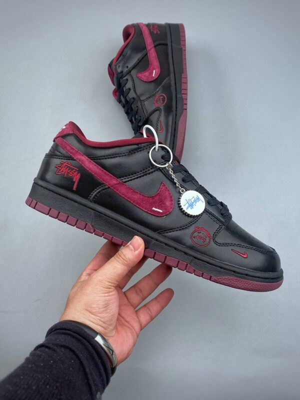 sy_no_19F333D0B114599B521B3396C295FED7_3 Nike Dunk Low Custom x Stüssy “Black / Burgundy” Sneakers
