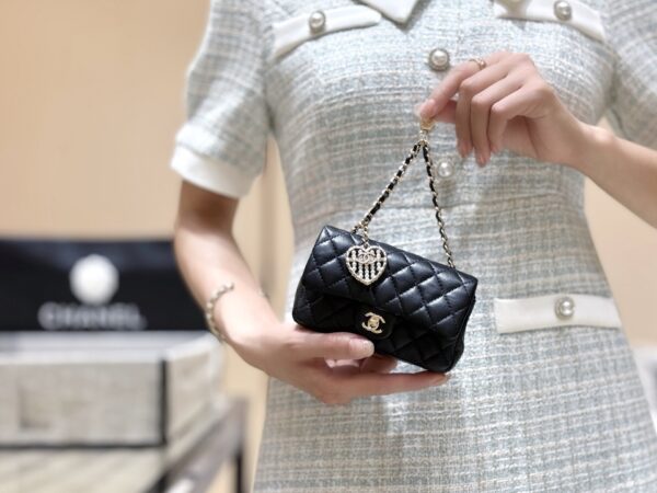 Chanel 25A Classic Flap (CF) Series Mini Matelassé Lambskin Bag with Pearl Charm (Shoulder/Crossbody)