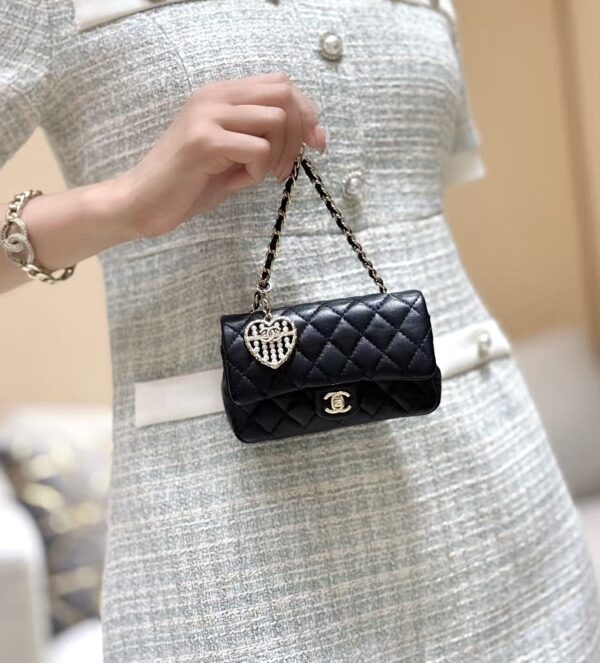 Chanel 25A Classic Flap (CF) Series Mini Matelassé Lambskin Bag with Pearl Charm (Shoulder/Crossbody)