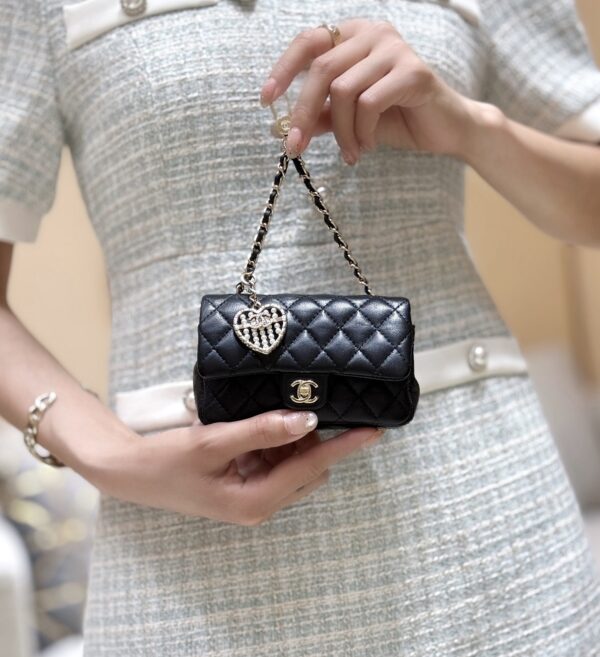 Chanel 25A Classic Flap (CF) Series Mini Matelassé Lambskin Bag with Pearl Charm (Shoulder/Crossbody)