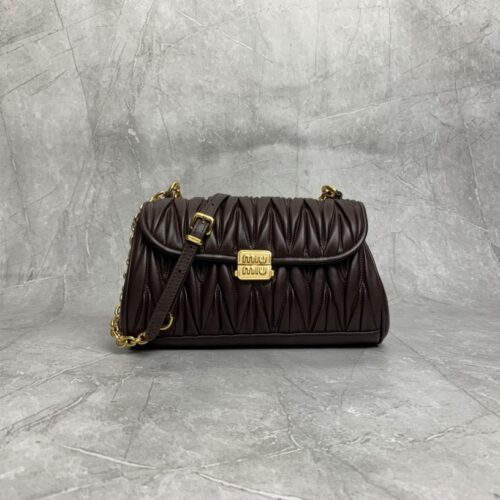 sy_no_1AC760849A8D20E53455D43CB051CE46_0 Miu Miu Matelassé Ruched Leather Flap Shoulder / Crossbody Bag — Heather Brown