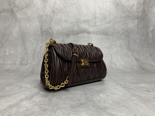 sy_no_1AC760849A8D20E53455D43CB051CE46_2 Miu Miu Matelassé Ruched Leather Flap Shoulder / Crossbody Bag — Heather Brown