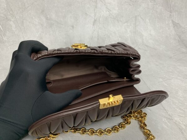 sy_no_1AC760849A8D20E53455D43CB051CE46_7 Miu Miu Matelassé Ruched Leather Flap Shoulder / Crossbody Bag — Heather Brown