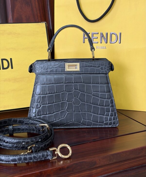 sy_no_1B485795B6BE0281FAF3466638965DE1_0 Fendi Peekaboo Crocodile-Embossed Leather Bag – Dark Gray
