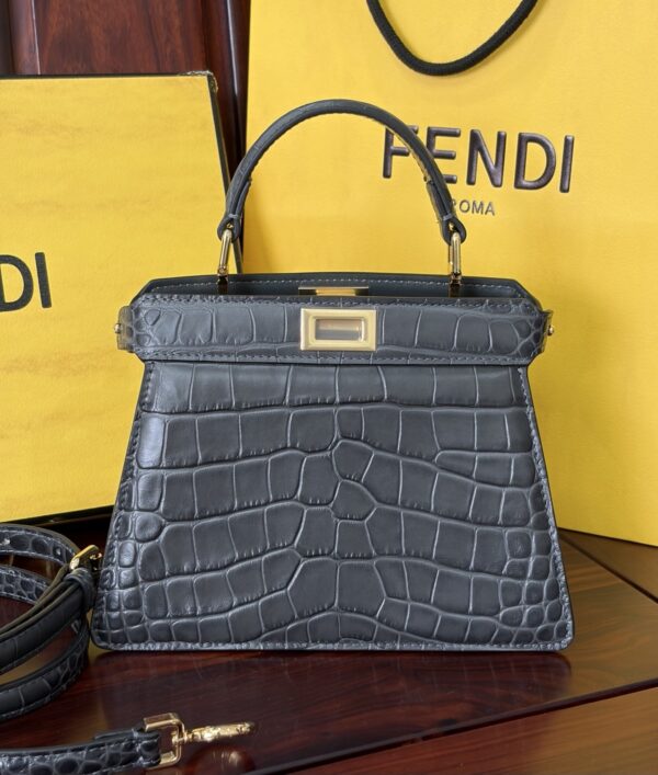 sy_no_1B485795B6BE0281FAF3466638965DE1_1 Fendi Peekaboo Crocodile-Embossed Leather Bag – Dark Gray