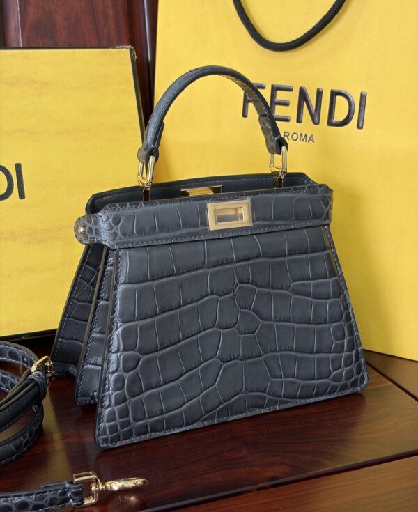 sy_no_1B485795B6BE0281FAF3466638965DE1_2 Fendi Peekaboo Crocodile-Embossed Leather Bag – Dark Gray