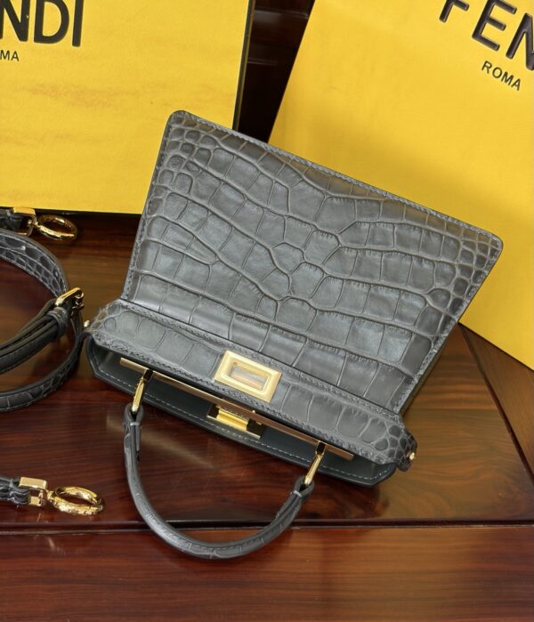 sy_no_1B485795B6BE0281FAF3466638965DE1_4 Fendi Peekaboo Crocodile-Embossed Leather Bag – Dark Gray