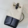 Beige Canvas & Black Quilted Leather Tote Bag