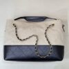 Beige Canvas & Black Quilted Leather Tote Bag