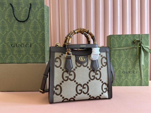 Gucci Diana Small Bamboo Top Handle Bag – Brown Canvas & Black Leather