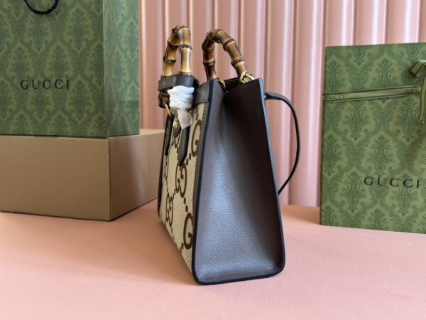 Gucci Diana Small Bamboo Top Handle Bag – Brown Canvas & Black Leather