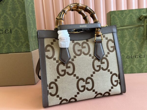 Gucci Diana Small Bamboo Top Handle Bag – Brown Canvas & Black Leather
