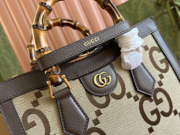 Gucci Diana Small Bamboo Top Handle Bag – Brown Canvas & Black Leather