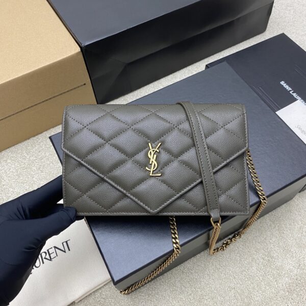 YSL Becky Quilted Chain Bag – Black & Moss Green
