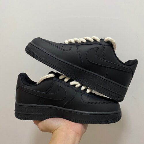 Nike Air Force 1 Low Custom – Triple Black / Rope Lace