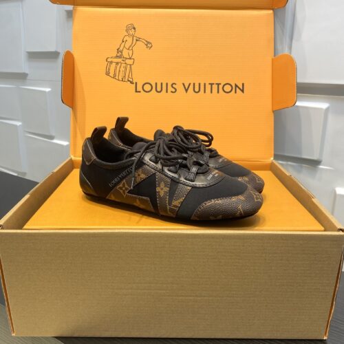 sy_no_214894756FD64C56D955F30EEC8BD13A_0 Louis Vuitton Sneakerina Monogram Canvas & Black Mesh Thin-Sole Sneakers