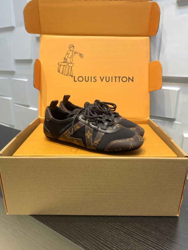 sy_no_214894756FD64C56D955F30EEC8BD13A_0 Louis Vuitton Sneakerina Monogram Canvas & Black Mesh Thin-Sole Sneakers