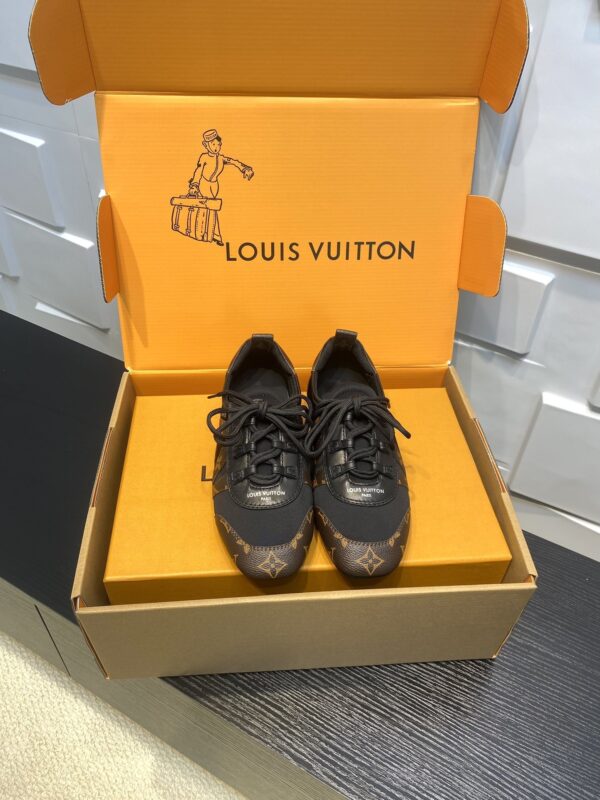 sy_no_214894756FD64C56D955F30EEC8BD13A_1 Louis Vuitton Sneakerina Monogram Canvas & Black Mesh Thin-Sole Sneakers