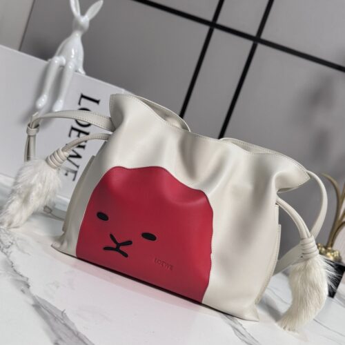 sy_no_215DB27D6B8F13F54B825476E1F2B633_0 Loewe Lion Intarsio Flamenco Medium Bag – Glossy Calfskin Leather (White)