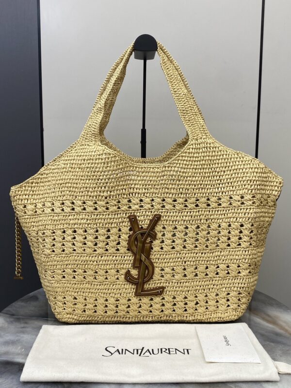 sy_no_223BD04B698EDE153F89A185C778EC57_0 YSL Small Icare Woven Tote – Beige & Gold