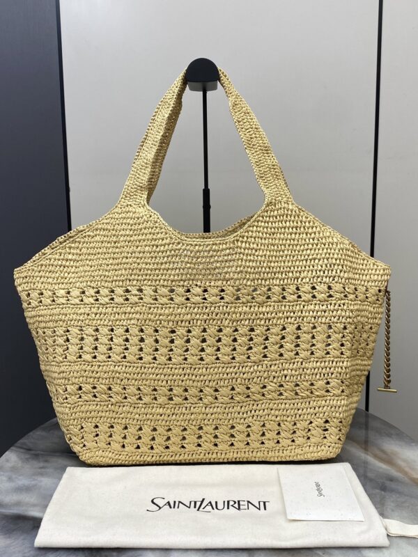 sy_no_223BD04B698EDE153F89A185C778EC57_1 YSL Small Icare Woven Tote – Beige & Gold