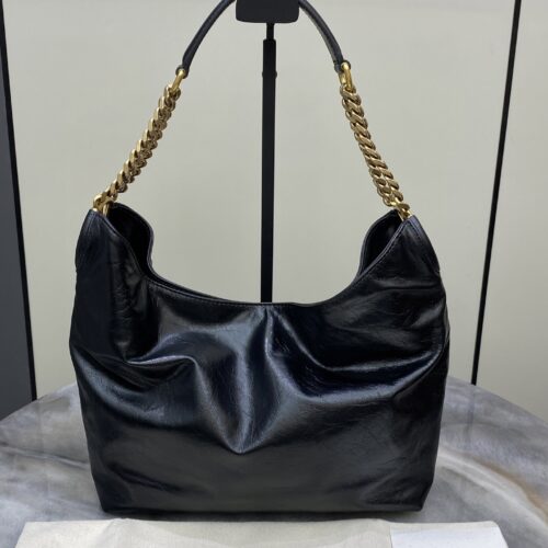 sy_no_22920A519A2D93E6F12D749A28921619_0 YSL Oil-Waxed Leather Chain Hobo Bag – Black & Gold