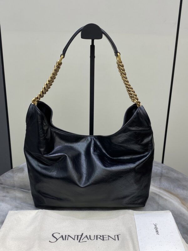 sy_no_22920A519A2D93E6F12D749A28921619_0 YSL Oil-Waxed Leather Chain Hobo Bag – Black & Gold