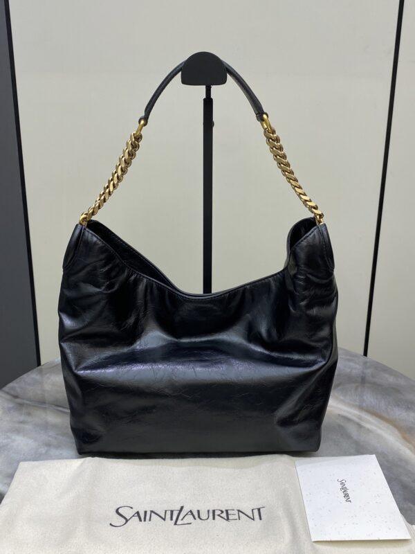 sy_no_22920A519A2D93E6F12D749A28921619_1 YSL Oil-Waxed Leather Chain Hobo Bag – Black & Gold