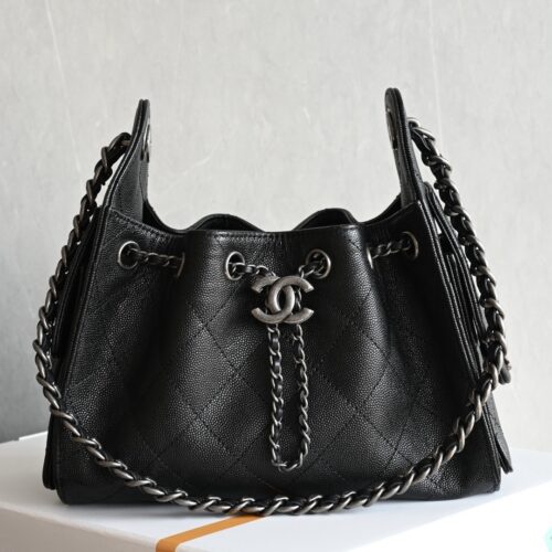 sy_no_2498FD848C1795C57D909FB466272D1E_0 Chanel Mini Hobo Shoulder Bag in Grained Calfskin with Leather-Interlaced Chain and Vintage Silver-Tone Hardware