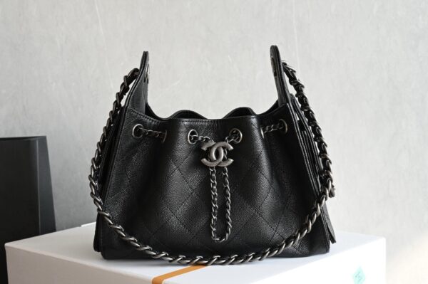 sy_no_2498FD848C1795C57D909FB466272D1E_0 Chanel Mini Hobo Shoulder Bag in Grained Calfskin with Leather-Interlaced Chain and Vintage Silver-Tone Hardware