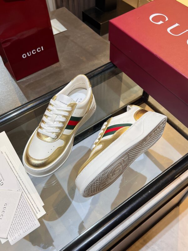 sy_no_25A976A8ED9A2DAAB966DB1A101651E2_2 Gucci Web & Metallic Gold Leather Platform Sneaker – White / Metallic Gold