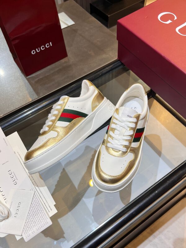 sy_no_25A976A8ED9A2DAAB966DB1A101651E2_3 Gucci Web & Metallic Gold Leather Platform Sneaker – White / Metallic Gold