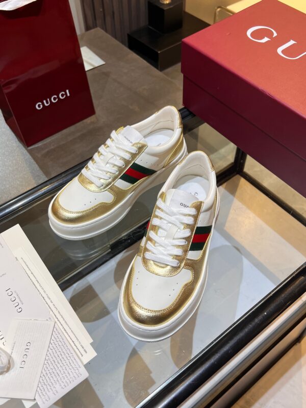 sy_no_25A976A8ED9A2DAAB966DB1A101651E2_4 Gucci Web & Metallic Gold Leather Platform Sneaker – White / Metallic Gold