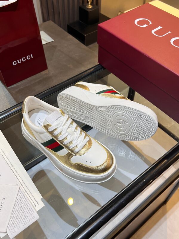 sy_no_25A976A8ED9A2DAAB966DB1A101651E2_8 Gucci Web & Metallic Gold Leather Platform Sneaker – White / Metallic Gold