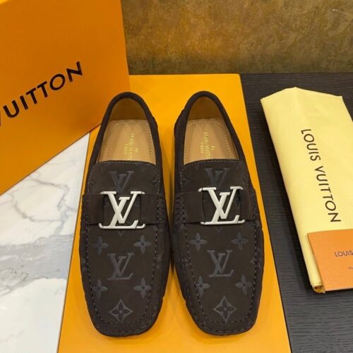 Louis Vuitton Hockenheim / LV Driver Dark Grey Monogram Suede Moccasin