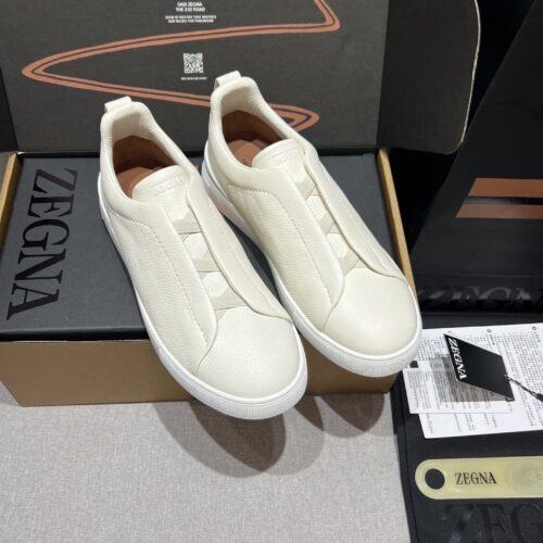 Cream Pebbled Suede Triple-Cross Slip-On Shoes
