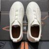 sy_no_282B457498AD448547F9BEB0BE85F953_4 Cream Pebbled Suede Triple-Cross Slip-On Shoes