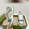 sy_no_287583750B7A99AD0B4D35518DD72FB5_2 Gucci Screener Sneaker in Sage Green Suede & White GG Canvas with Pink Web Stripe