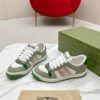 sy_no_287583750B7A99AD0B4D35518DD72FB5_5 Gucci Screener Sneaker in Sage Green Suede & White GG Canvas with Pink Web Stripe