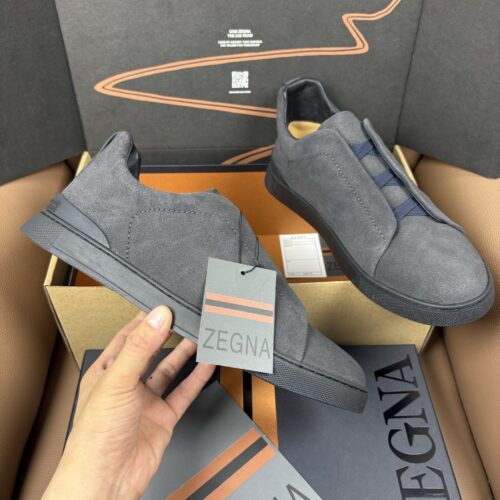Grey Smooth Leather Slip-On Sneakers