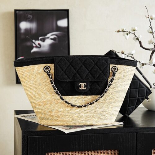 sy_no_29AFBBC5348A969DF5FBA7A4E5B57063_0 Black Large Straw Basket Tote